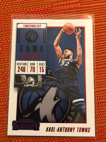 2018-19 Panini Contenders KARL-ANTHONY TOWNS Game Tick. RED Timberwolves